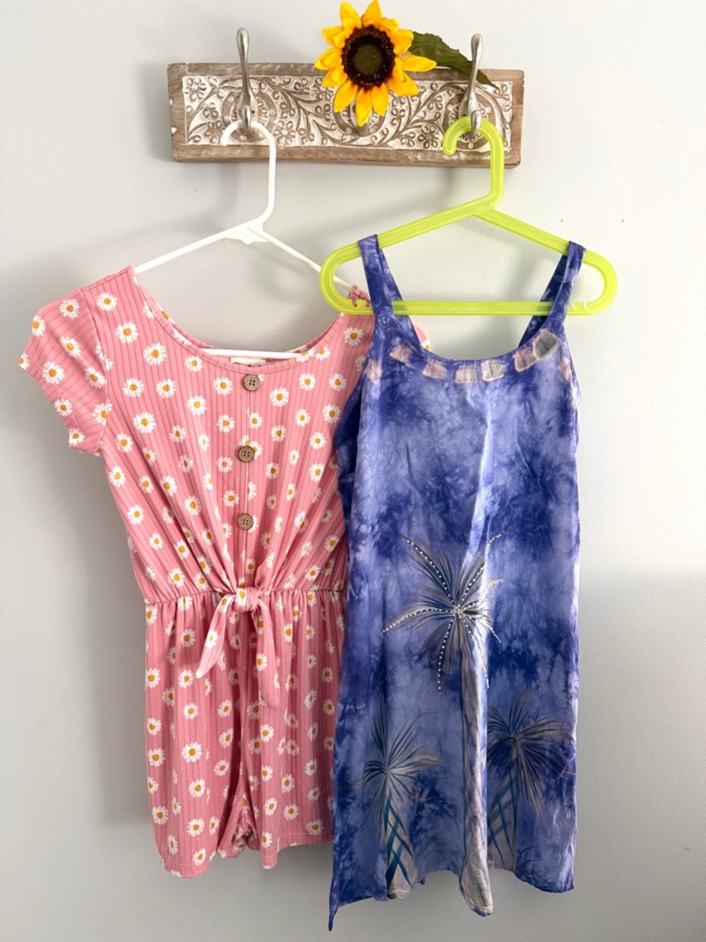 Girls Tie Dye Blue Summer Dress & Pink Floral Romper Bundle (Size 9/10)